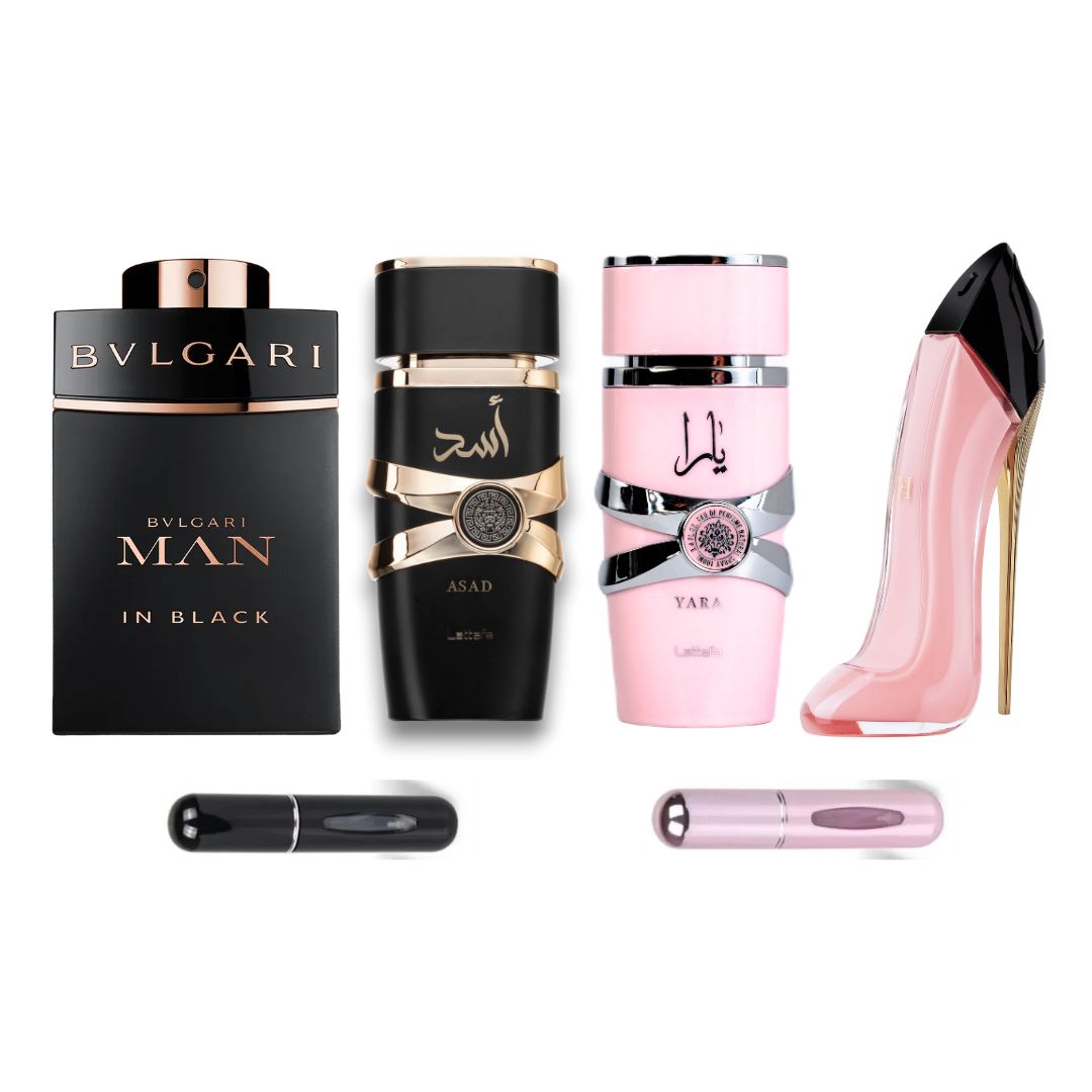 COMBO LUXURY PERFUMES LATTAFA ASAD + BVLGARI MAN IN BLACK + LATTAFA YARA + GOOD GIRL BLUSH