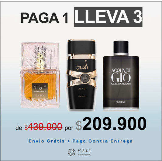 COMBO LUJO LATTAFA ASAD + ACQUA DI GIO PROFUMO + LATTAFA KHAMRAH