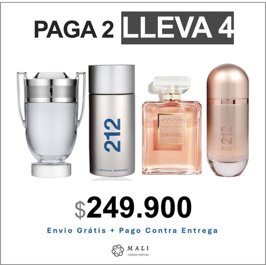 COMBO PERFUMES INVICTUS + 212 MEN + CHANEL MADEMOISELLE+212 ROSÉ + 2 PERFUMEROS GRÁTIS