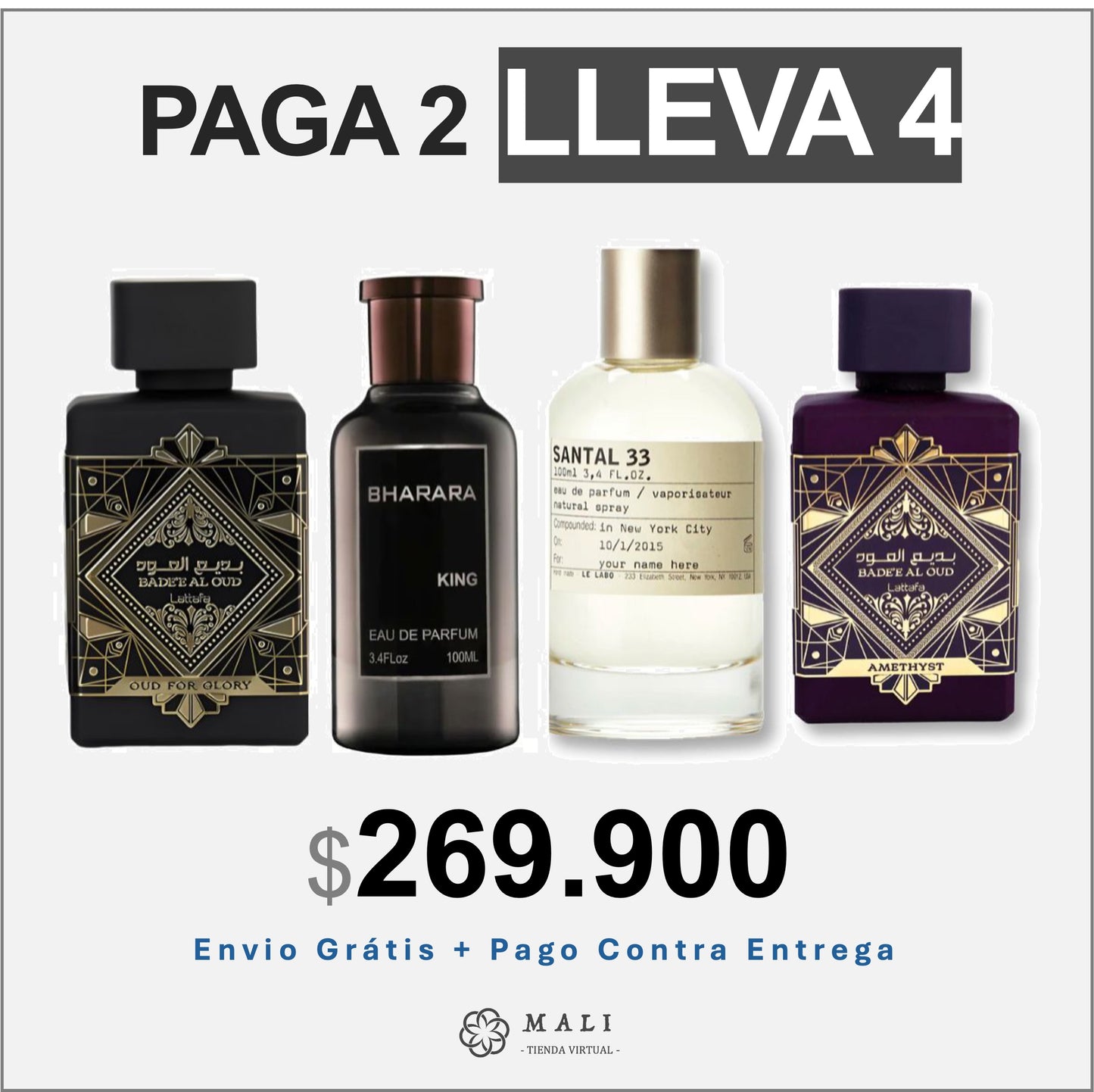 COMBO PERFUMES LUJO OUD FOR GLROY + BHARARA + SANTAL33 + AMETHYSTA