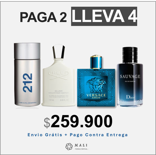 COMBO PERFUMES LUJO EROS + SAUVAGE + CREED SILVER + 212MEN + PERFUMERO