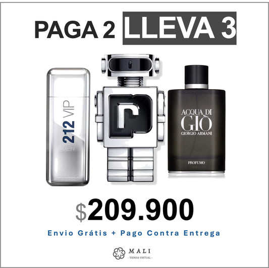 COMBO PERFUMES ACQUA DI GIO PROFUMO + 212 VIPMEN + PACO RABANNE PHANTOM