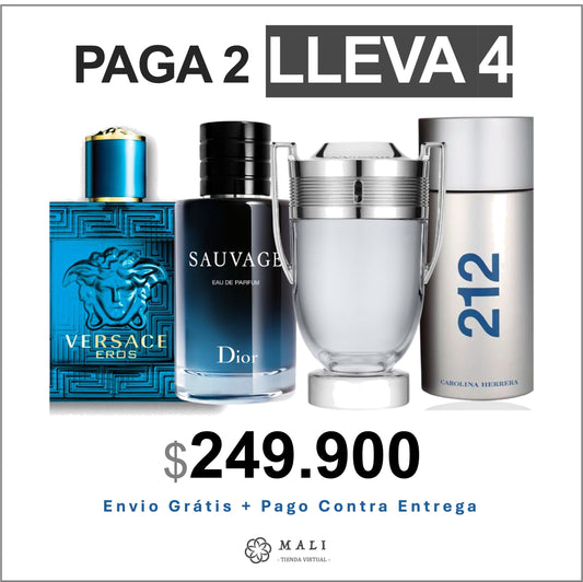 COMBO PERFUMES LUJO VERSACE EROS + DIOR SAUVAGE + INVICTUS+ 212 MEN