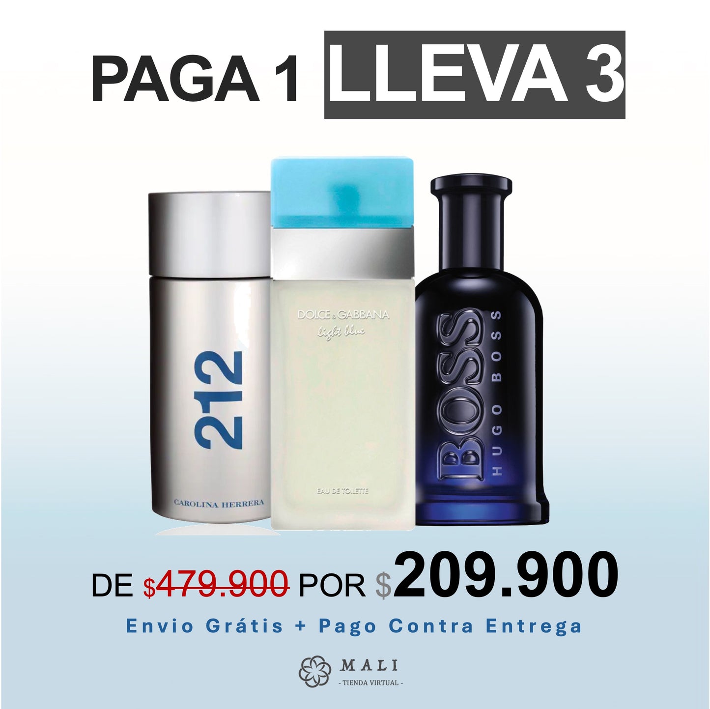 KIT PERFUMES LUJO 212 MEN + HUGO BOSS + DG LIGTH BLUE