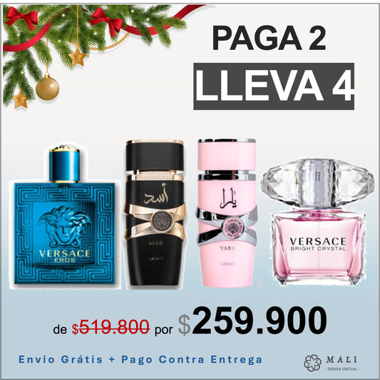 COMBO PERFUMES LATTAFA YARA + LATTAFA ASAD + VERSACE EROS + VERSACE BRIGHT CRYSTAL