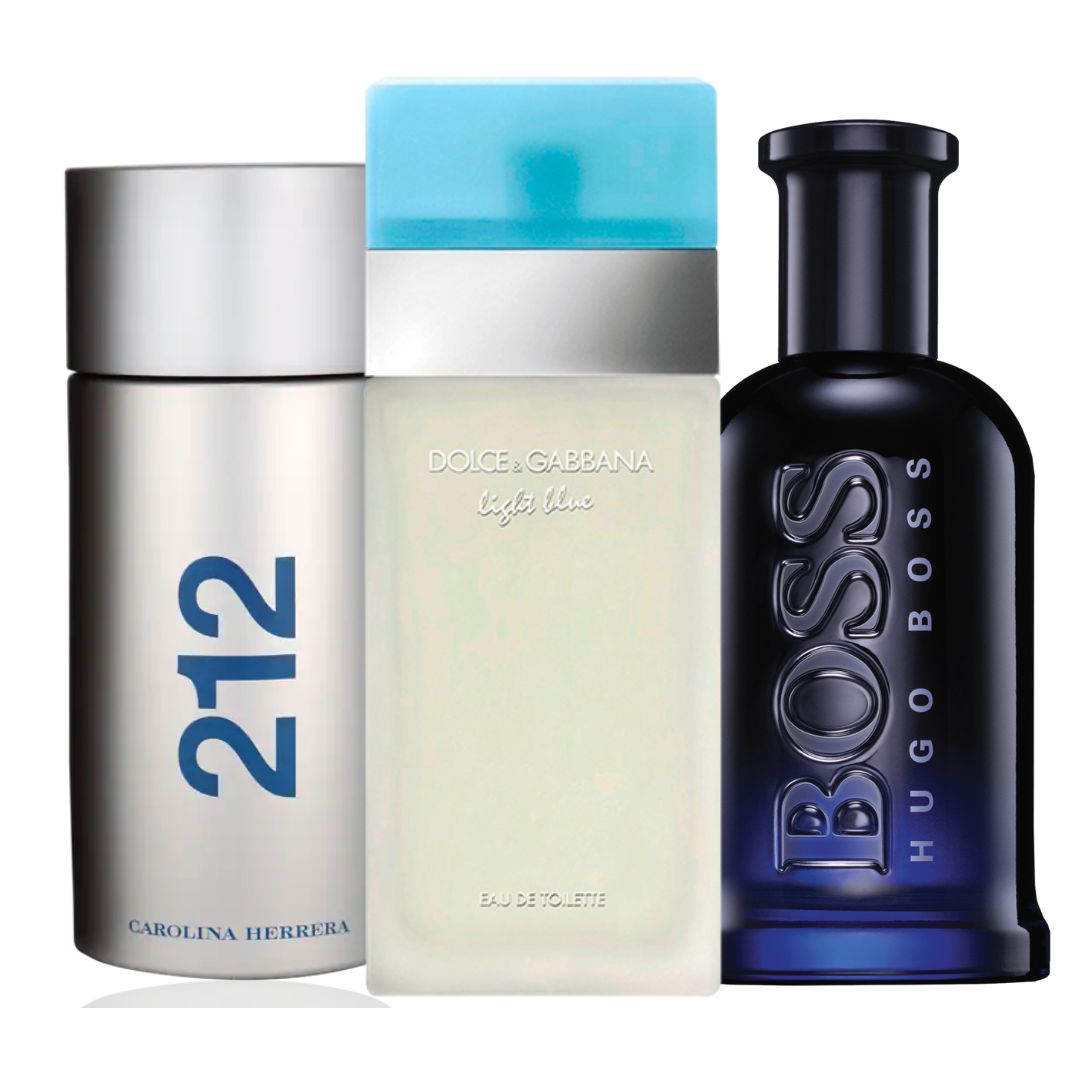 KIT PERFUMES LUJO 212 MEN + HUGO BOSS + DG LIGTH BLUE