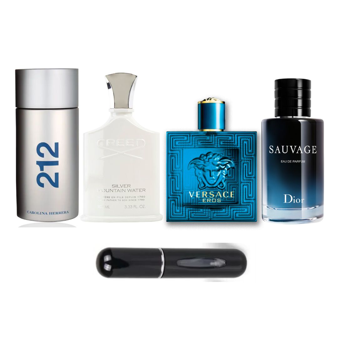 COMBO PERFUMES LUJO EROS + SAUVAGE + CREED SILVER + 212MEN + PERFUMERO